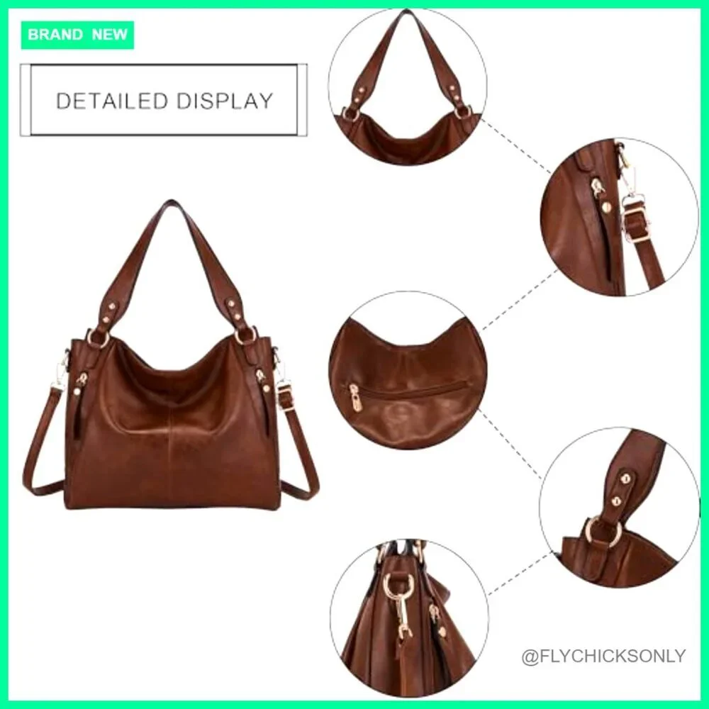 Large Hobo Tote with Wallet Set, Vegan Leather, Adjustable Strap, Multi-Pocket